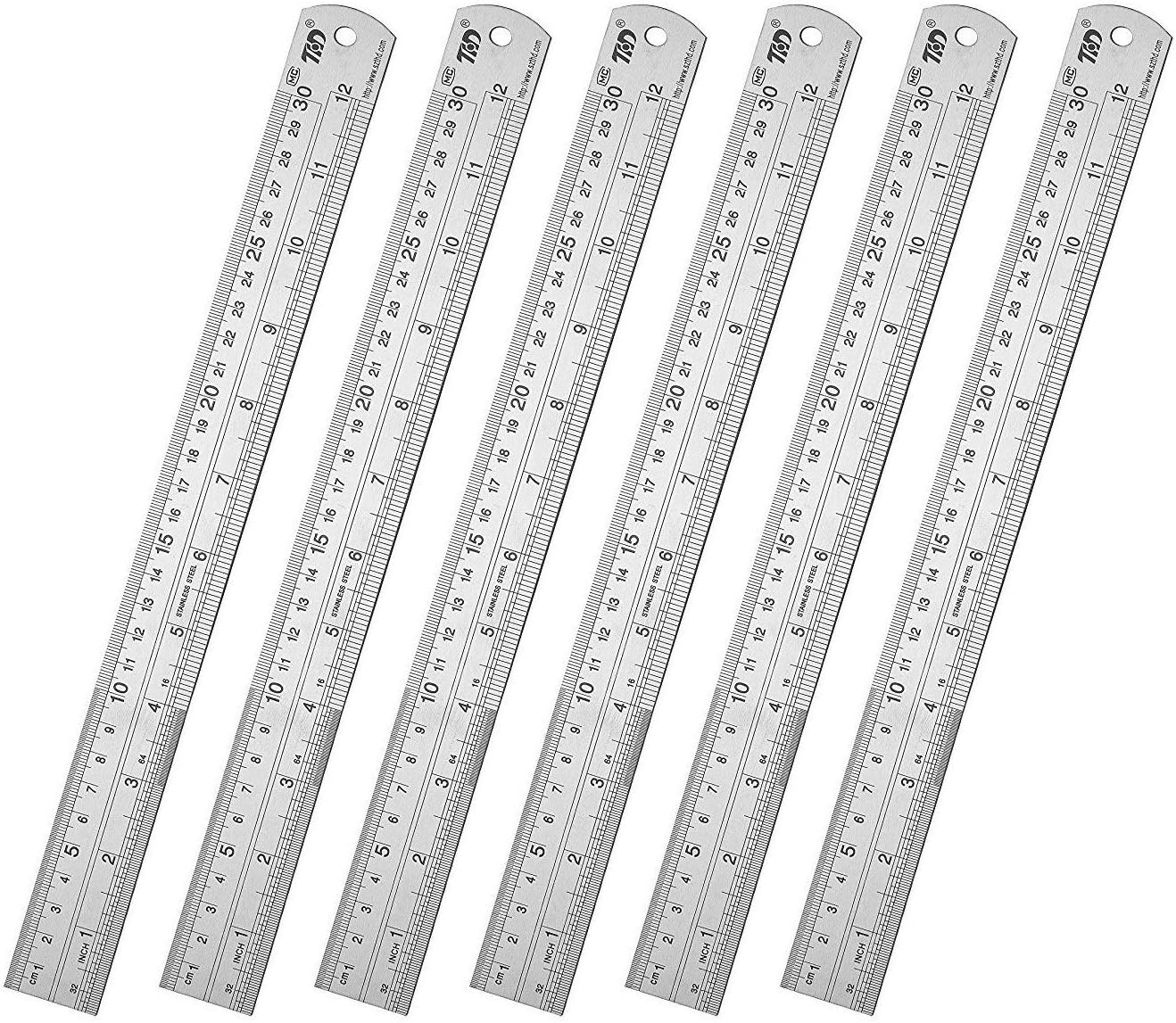 Classic Ruler 12 Inch Stainless Steel Ruler Straight Edge Metal Rulers for Measuring Tool 6 Pack