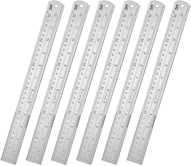 Classic Ruler 12 Inch Stainless Steel Ruler Straight Edge Metal Rulers for Measuring Tool 6 Pack Set