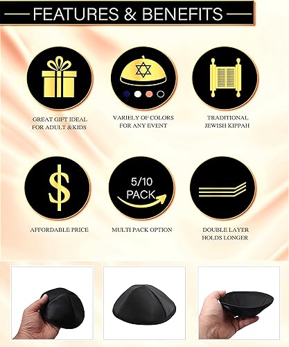 Miniatura 4 de Yarmulke - Gorro de satén para hombre y niño, tamaño 7.5 in, sombrero judío Yamaka