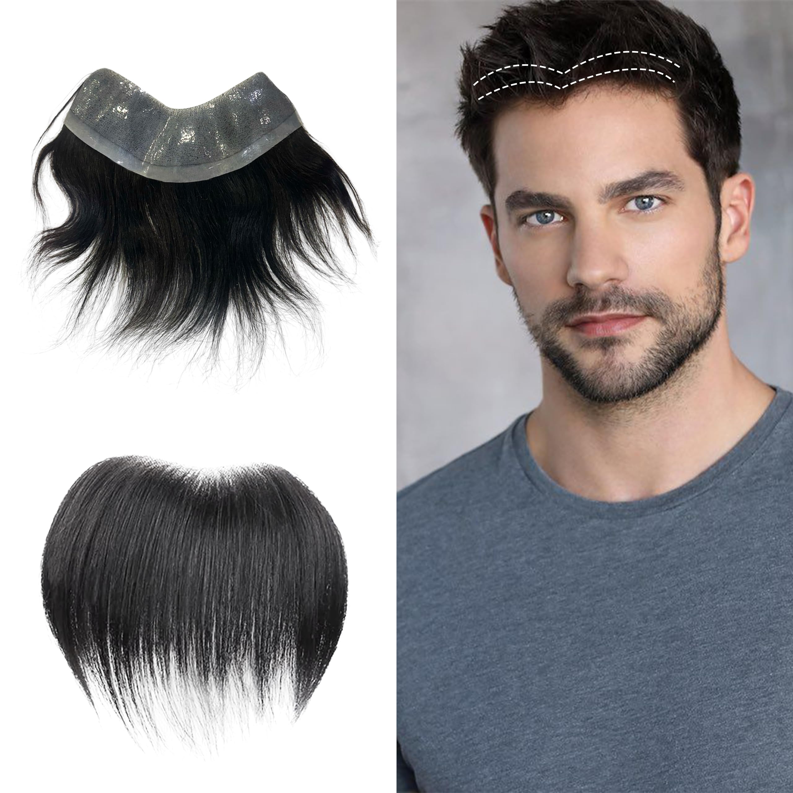 Front line Frontal Hair Patch for Men100% Natural Human | wig for men | with Wide PU Border for | hair patch for man | hair wig | (Front Line PU skin base Hair Patch)-image-1