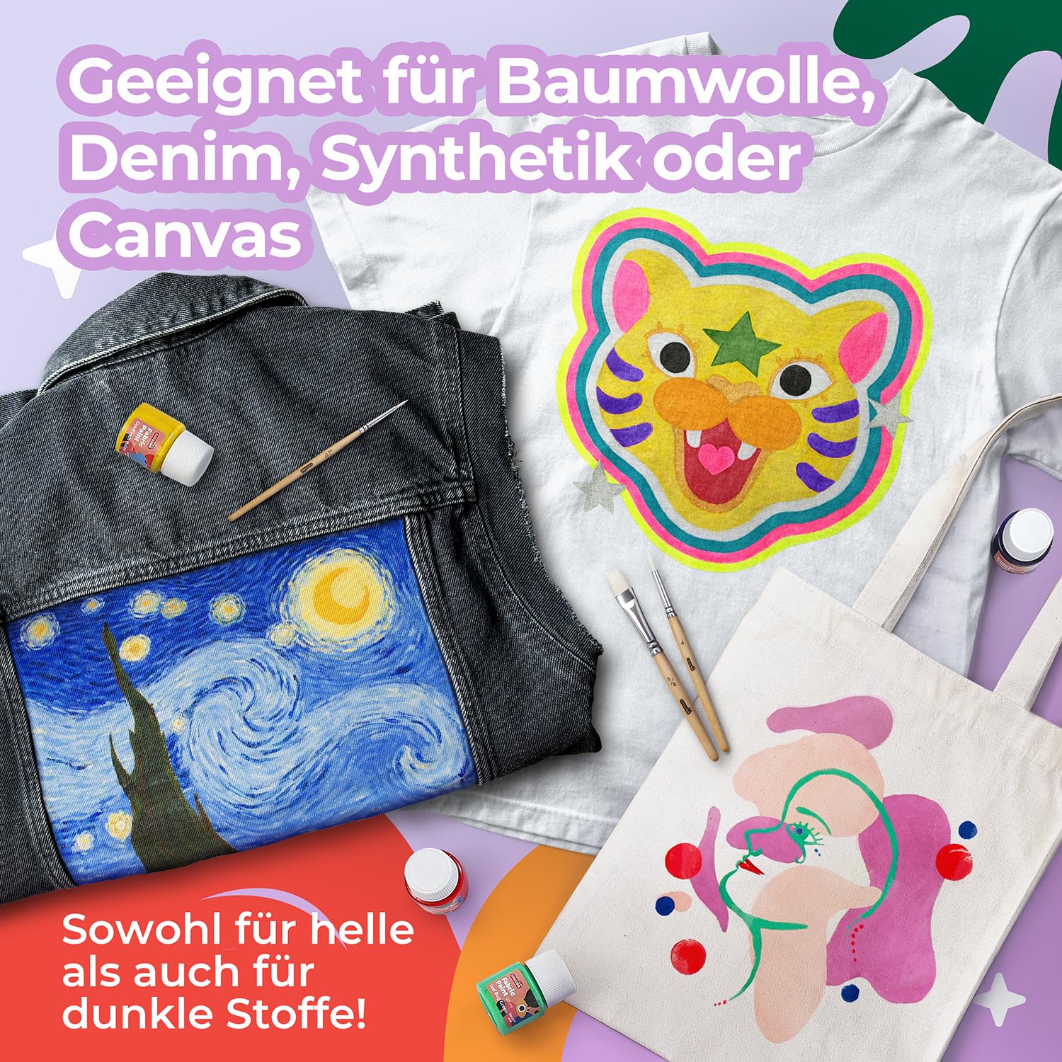 colozoo Textilfarbe & Textilstifte Set für Kinder & Hobby-Künstler | 44-teiliges Stoffmalfarben Bundle Waschmaschinenfest inkl. Neon & Metallic Farben