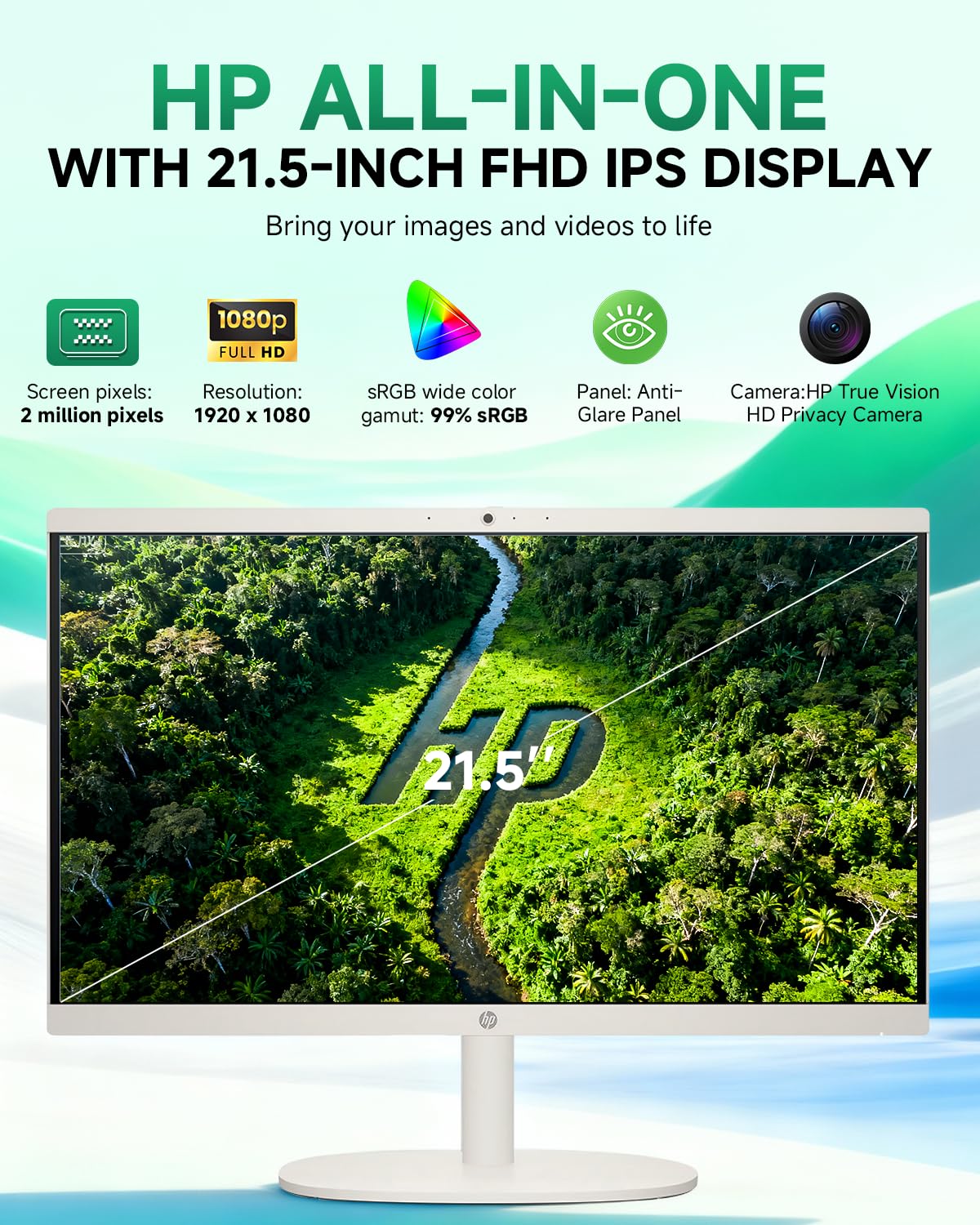 HP All in One Desktop Computer for Home, Intel Celeron J4025, 21.5 inch FHD Anti-Glare, WiFi 6, 16 GB DDR4, 512 GB SSD, 1TB USB Flash Drive, Home PC, Wired KB & Mouse, Windows 11 Pro, W/Accessories