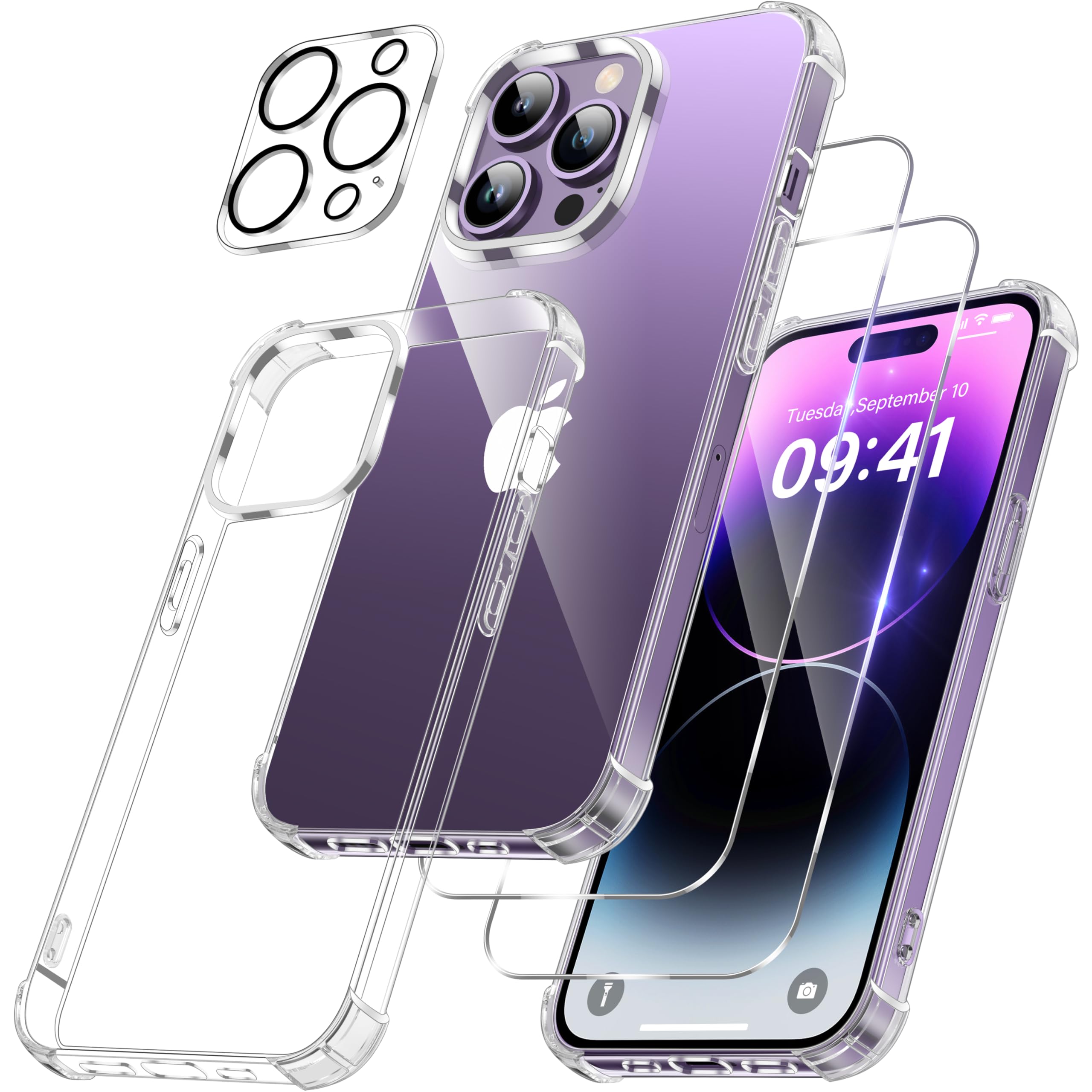 FLLAO 4 en 1 Funda para iPhone 15 con 2 Protector Pantalla y 1 Protector Lente Cámara, [Almohadilla de Aire integrada] Antigolpes Antiarañazos Carcasa 6,1 Pulgadas, Transparente — view 61