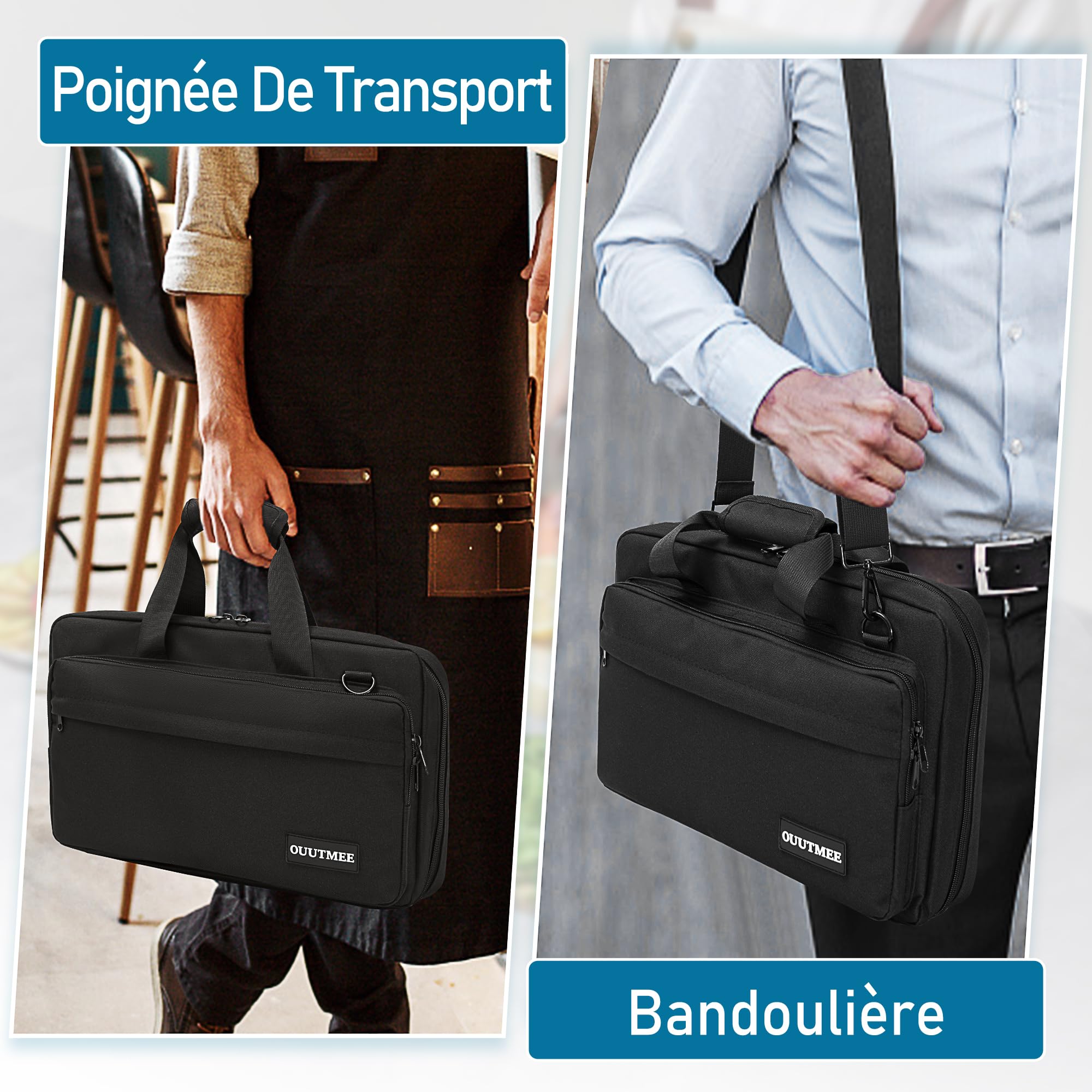 OUUTMEE Sac à Couteaux de Chef Professionnel avec 17 Emplacements, Étui de Transport de Couteaux Robuste, Sac de Rangement pour Couteaux de Chef pour Couteaux et Ustensiles de Cuisine, Noir (Petit)