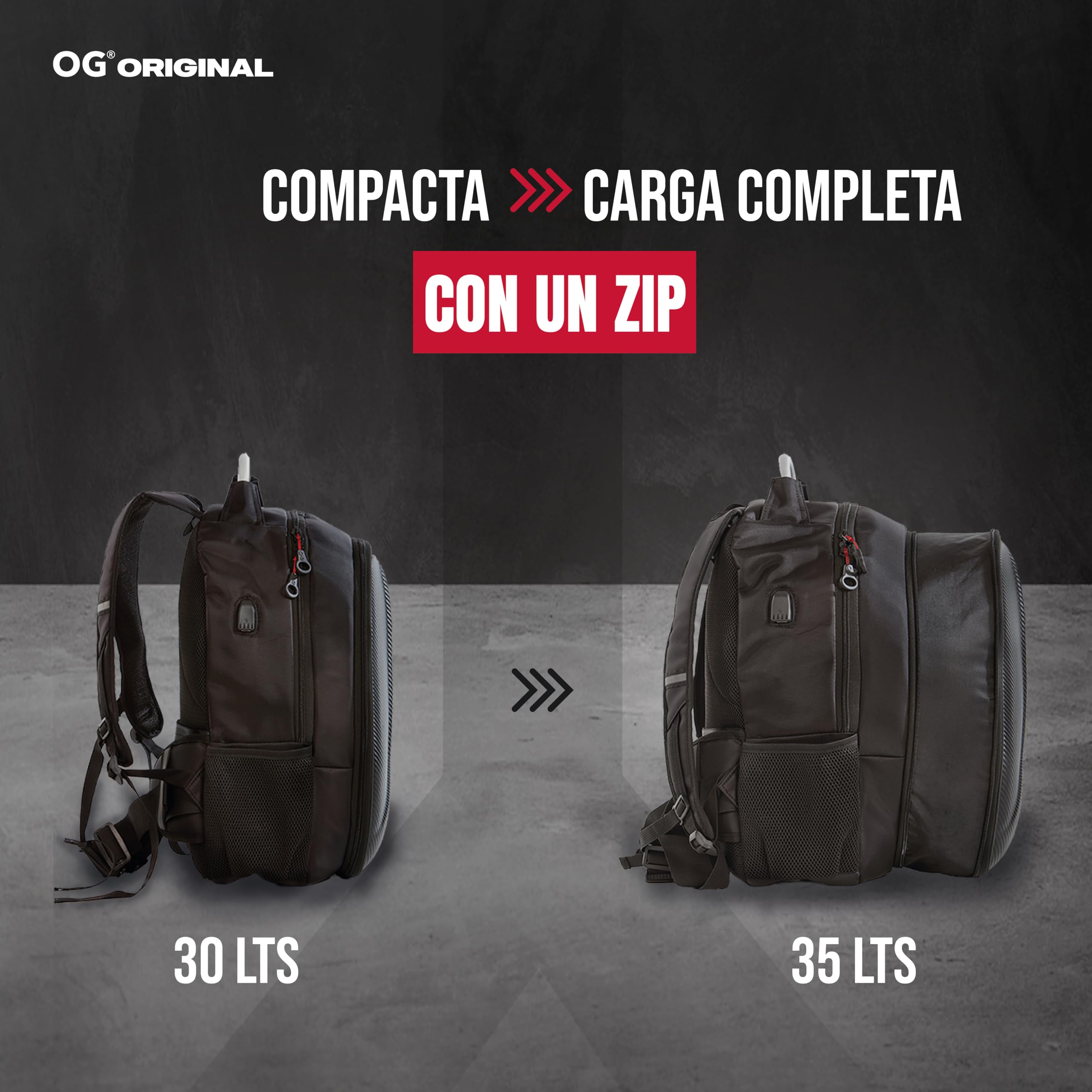 GetAway Mochila para Moto Impermeable de Carcasa Rígida 2 Cascos 35-45L | Mochila ampliable de con compartimento para portátil, sistema antirrobo, correa para casco y detalles reflectantes.