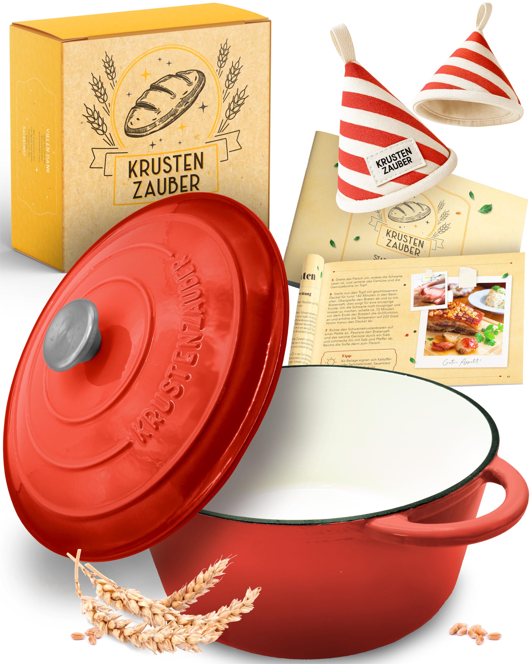 KRUSTENZAUBER Gusseisen Topf als Schmortopf mit Deckel – Brotbacktopf