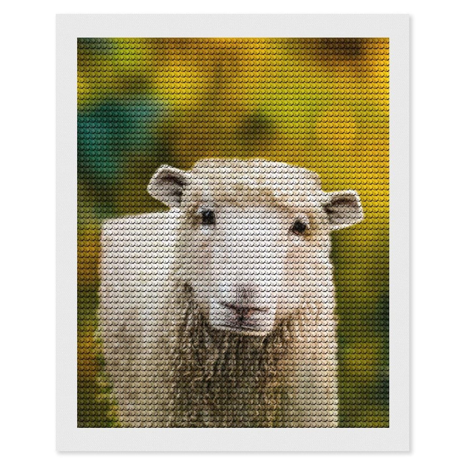 Junmoney Cubic Sheep Diamond Painting Canvas Set 16"x20", Boho Decor, for Craft Lovers, Easy Handmade Project, Holiday Gift Idea