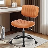 Vista 9 de DUMOS - Silla pequeña sin brazos para escritorio de casa con respaldo bajo y soporte lumbar, silla de computadora de altura ajustable con cuero