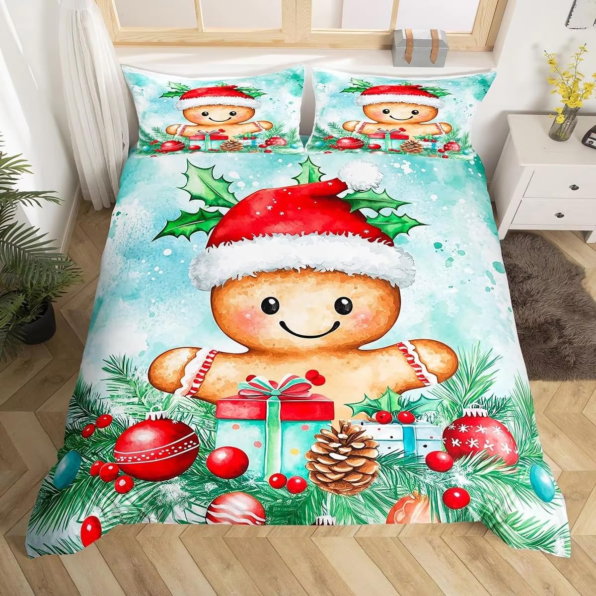 Housse de couette Noël 240x220 idée cadeau idéale parure lit enfant verte