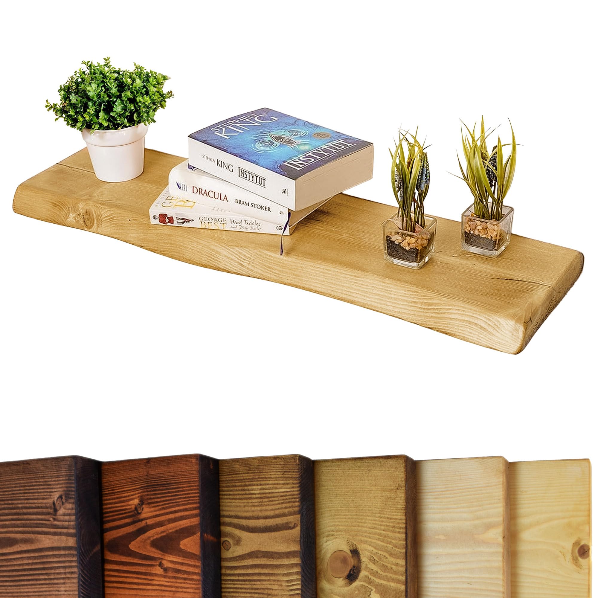 Waney/Live Edge Chunky Rustic Floating Shelf 9x2, Antique Pine, 60cm