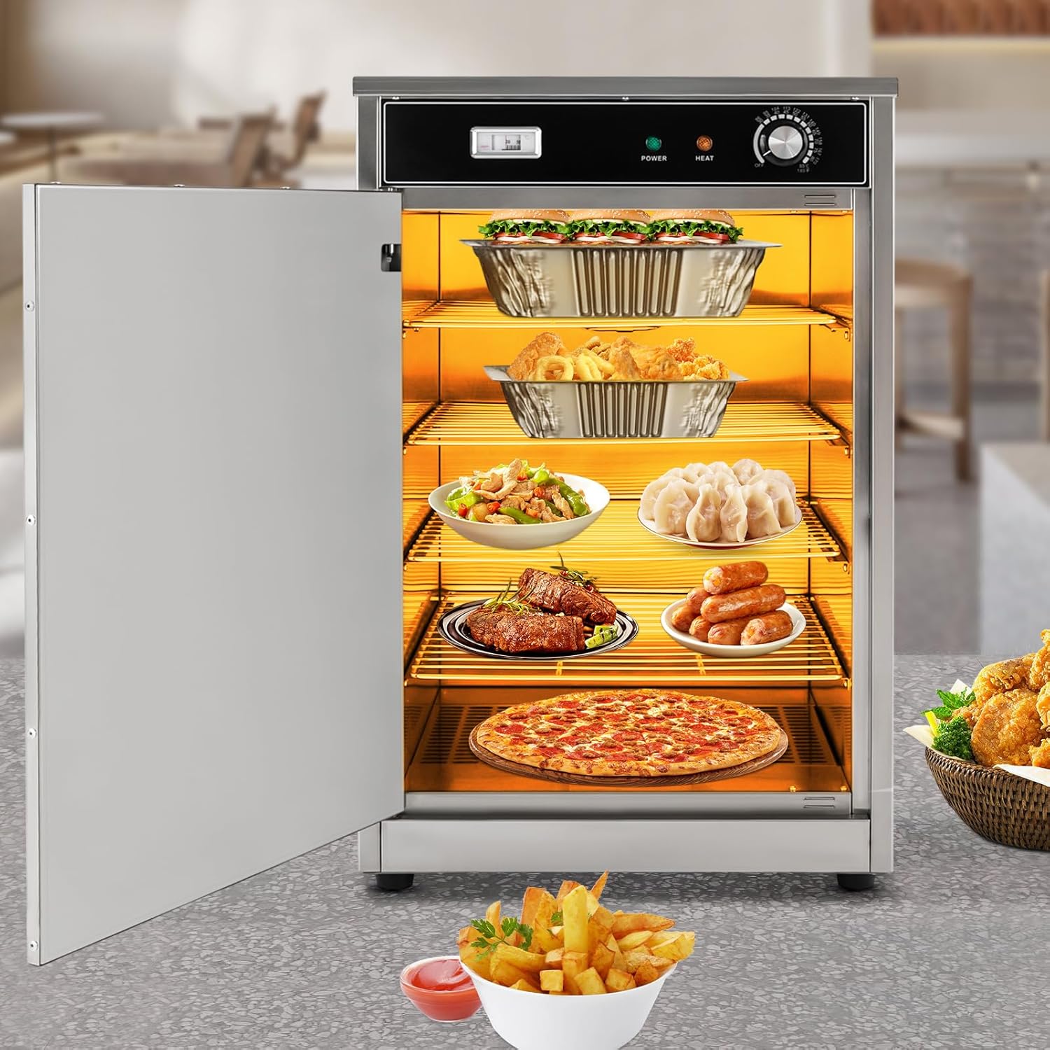 5-Layer Electric Commercial Food Warmer Hot Box, 600W Concession Hot Food Holding Cabinet Countertop Pizza/Pretzel Warmer, Temperature Adjustable Warming Oven for Catering
