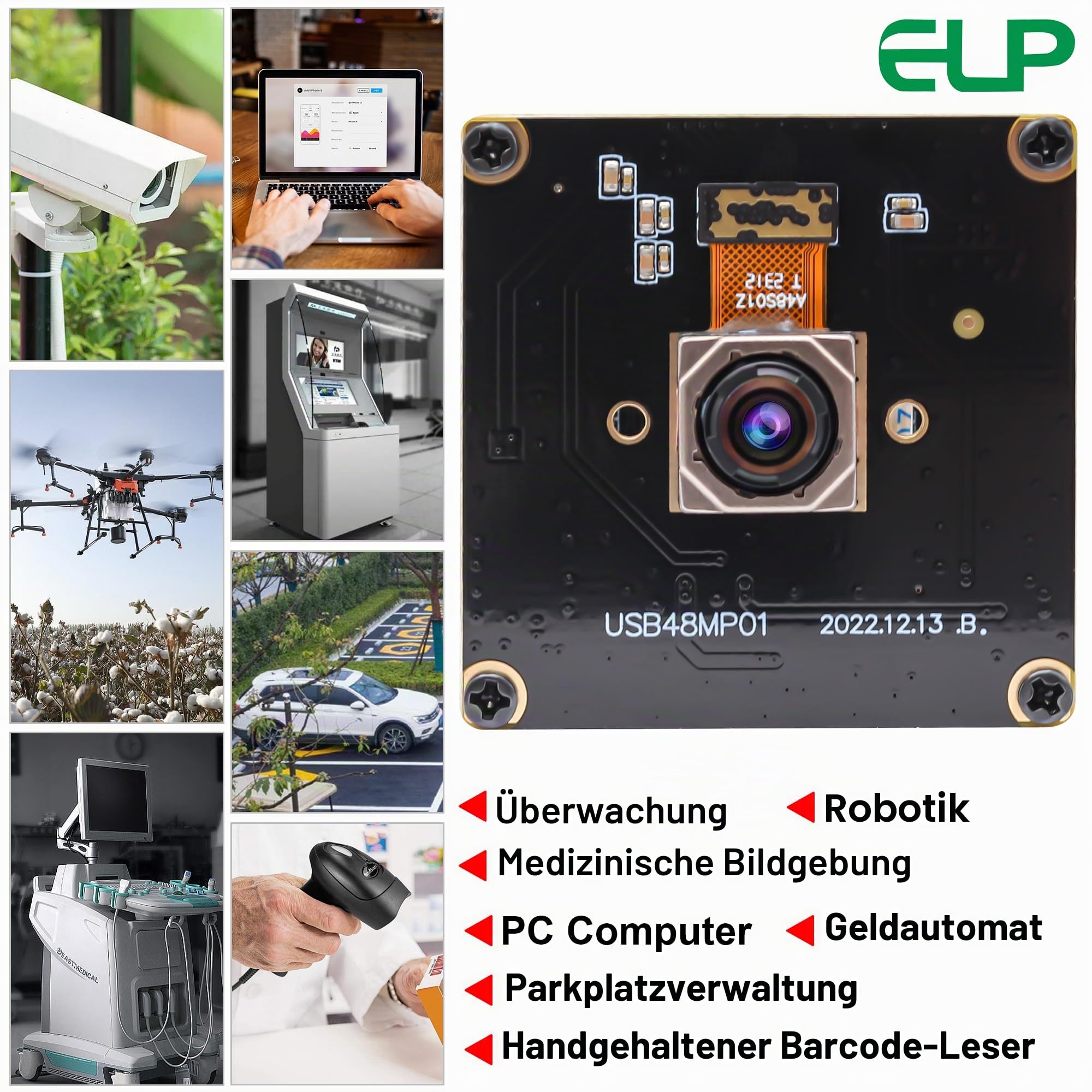 G ELP 48 MP Autofokus-USB-Kamera Mit Metallgehäuse für Computer - Weitwinkel Webcam, Mini-UVC-USB2.0-PC-Kamera für Raspberry Pi Jetson Nano (USB-Kameramodul)