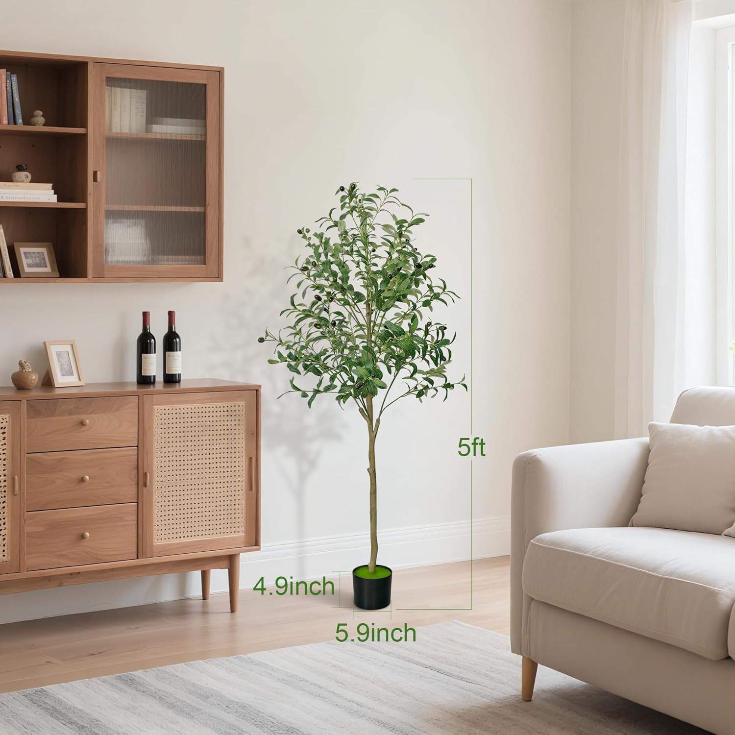 5 FT Olive Trees Artificial Indoor, Faux Olive Tree 5 ft with Natural Wood Trunk Branches and Lifelike Fruits, Realistic Fake Tree Artificial Plants Tall with Planter for Home Office Decor