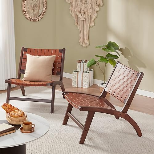 Miniatura 4 de Sillas decorativas modernas de cuero de haya para sala de estar, silla de dormitorio, silla de lectura, silla de sala de mediados de siglo, silla