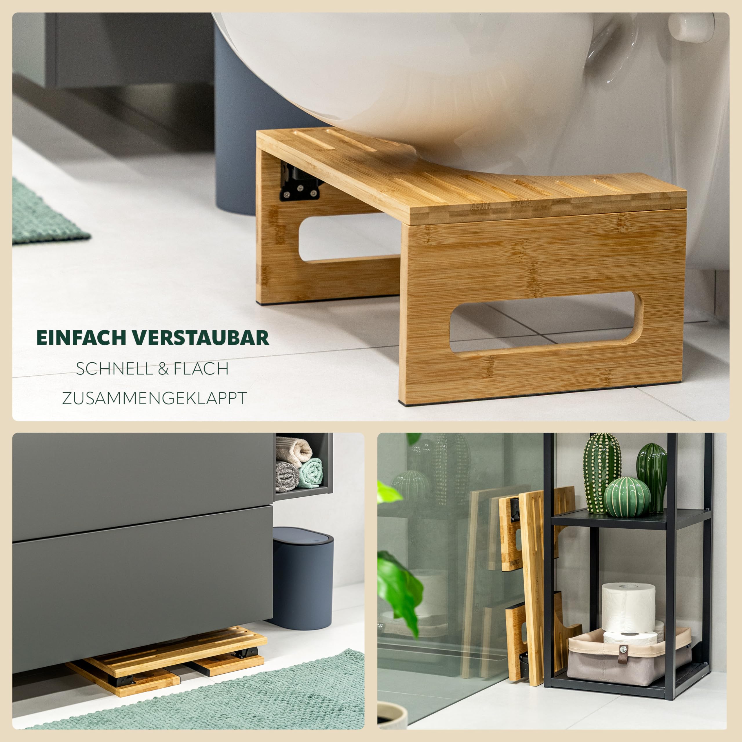 eluno Taburete de inodoro, reposapiés de bambú con almohadillas antideslizantes, ahorra espacio, plegable y estable, ideal para adultos y niños, ofrece alivio para el estreñimiento, hinchazón