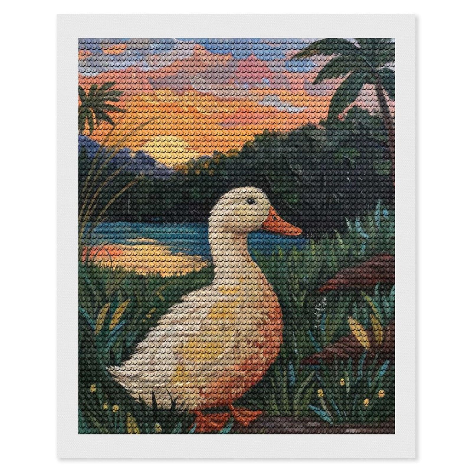 Junmoney Duck at Sunset Painting DIY Diamond Art Canvas Kit 16"x20", Winter Craft, Mindful Craft Project, Aesthetic Room Decor, Decor Project
