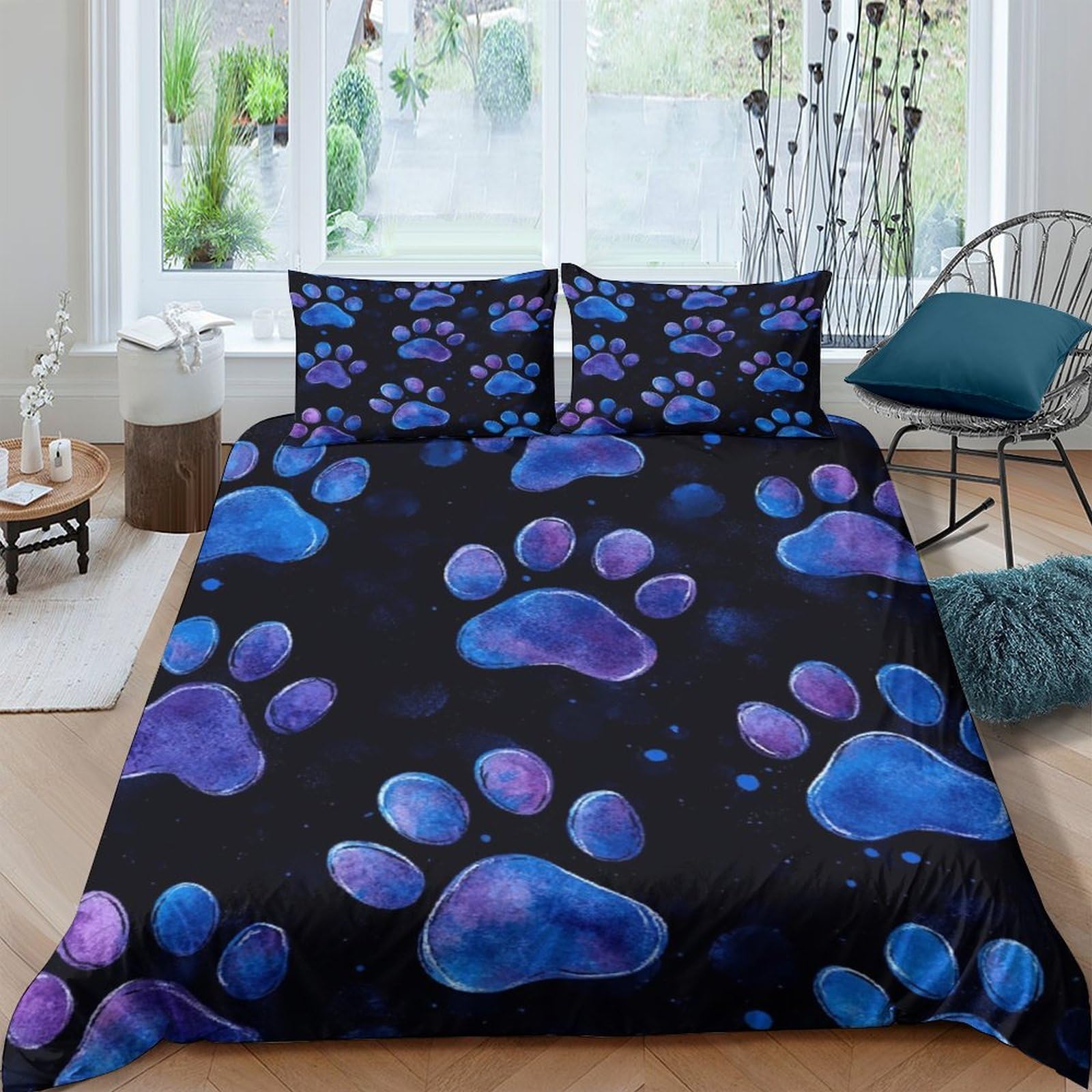 Ctjqhvkz Style-7 3D Printed Blue Purple Paw Fitted Sheet Microfiber Soft Non-Slip Bedroom Decor Animal Mattress Cover Single（135X200cm）