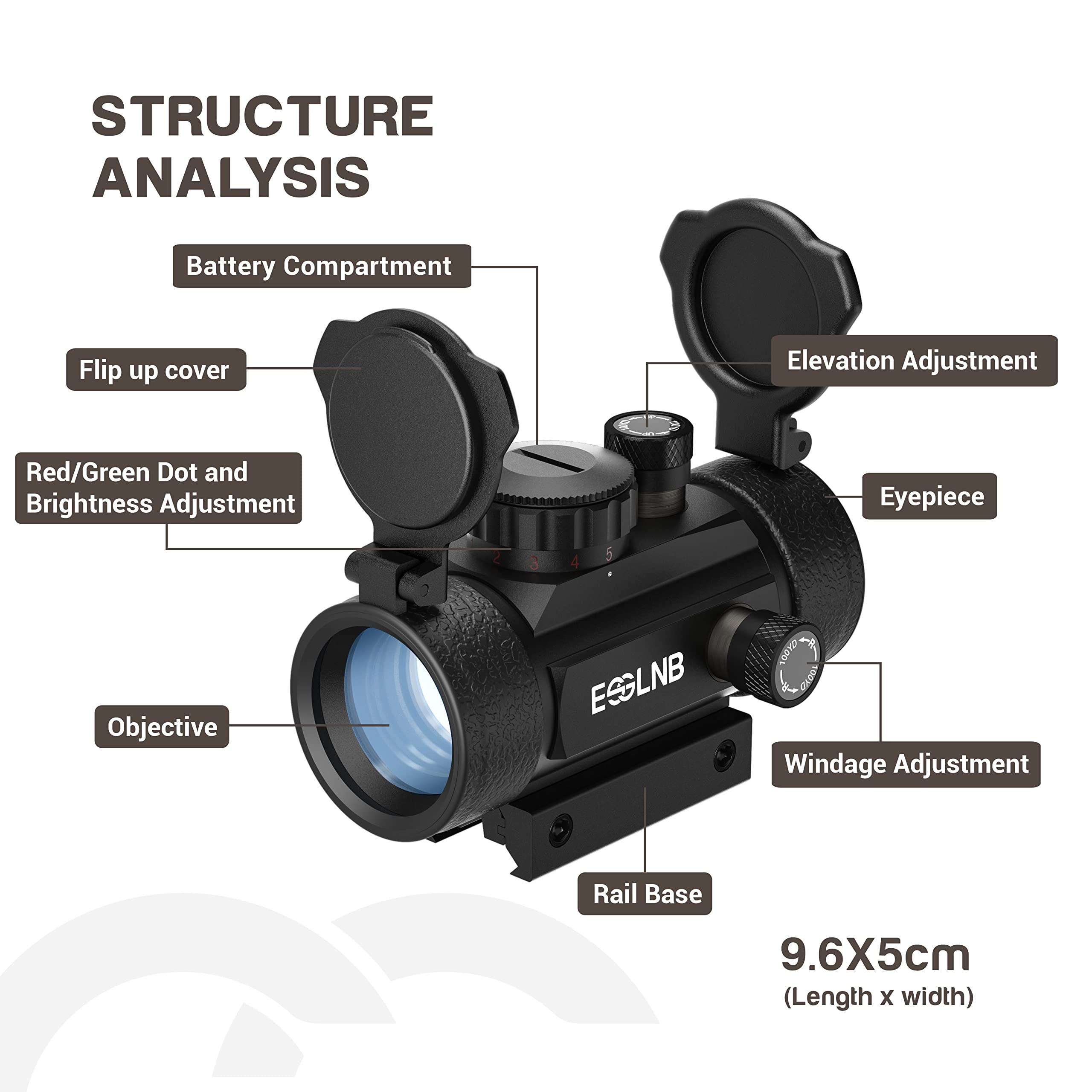 ESSLNB Red Dot Visier Rotpunktvisier für 13/22mm Schiene Leuchtpunktvisier Rot/Grün Punkt mit 5 Helligkeitsstufen für Jagd Softair und Armbrust