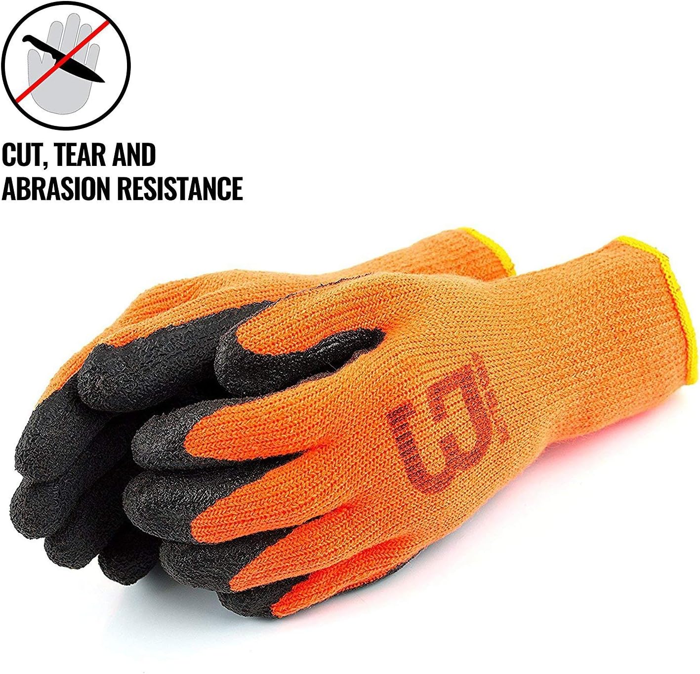 TS BGWLAC Winter Insulated Rubber Latex Coated Work Gloves, Crinkle Pattern, 72 Pairs /1CS (Extra Large, Hi-Viz Orange)