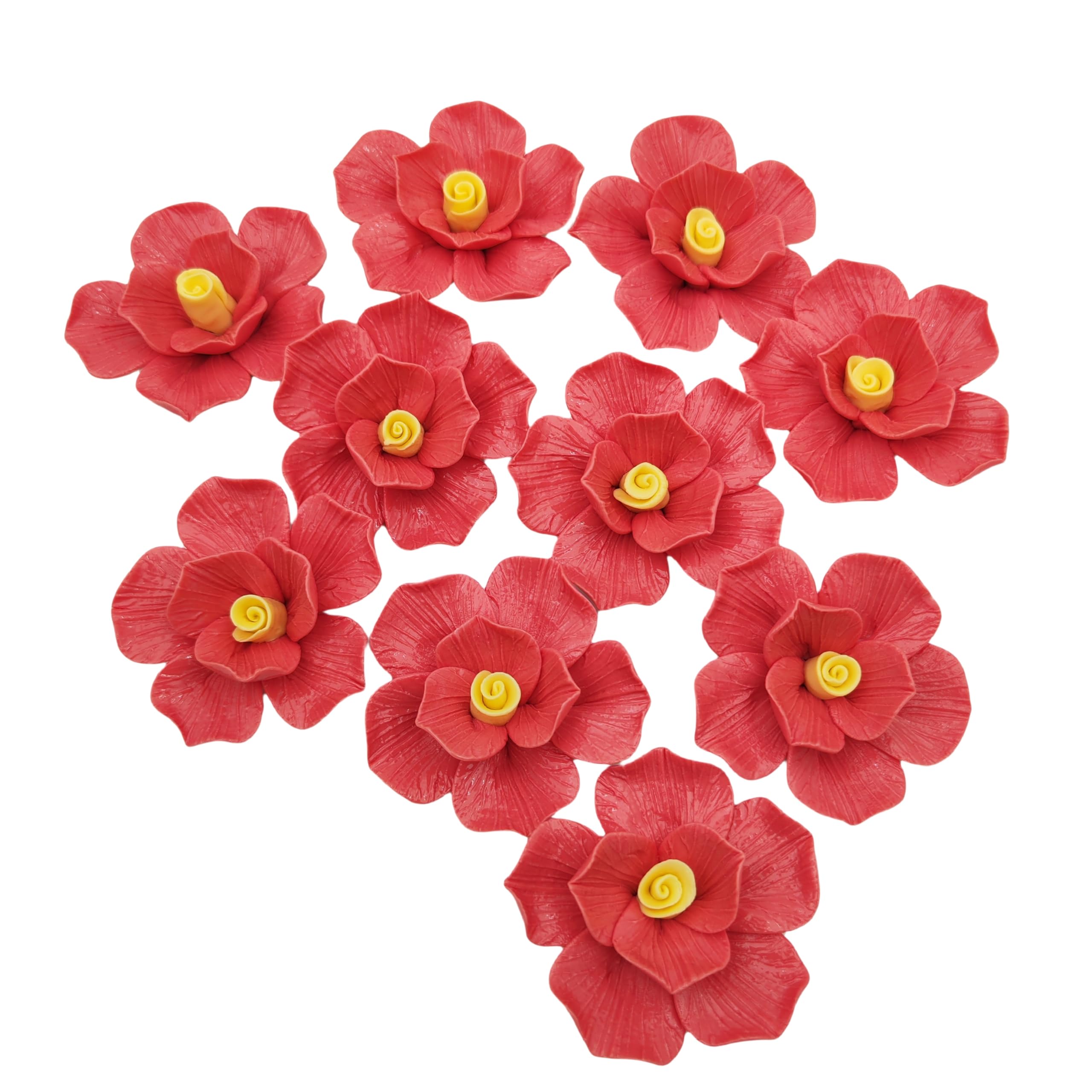 10 Pieces 3D Floral Ceramic Tiles Handmade Professional Ceramic Flowers for Artwork Fish Tank Vase Living Room Dining Table Office Home Flower Decoration Double Flower Red