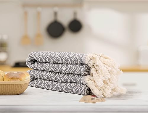 Miniatura 2 de Bazaar Anatolia Juego de 2 toallas de mano turcas de 33 x 19 pulgadas, 100 % algodón, con lazo para colgar, decoración bohemia de granja color gris,