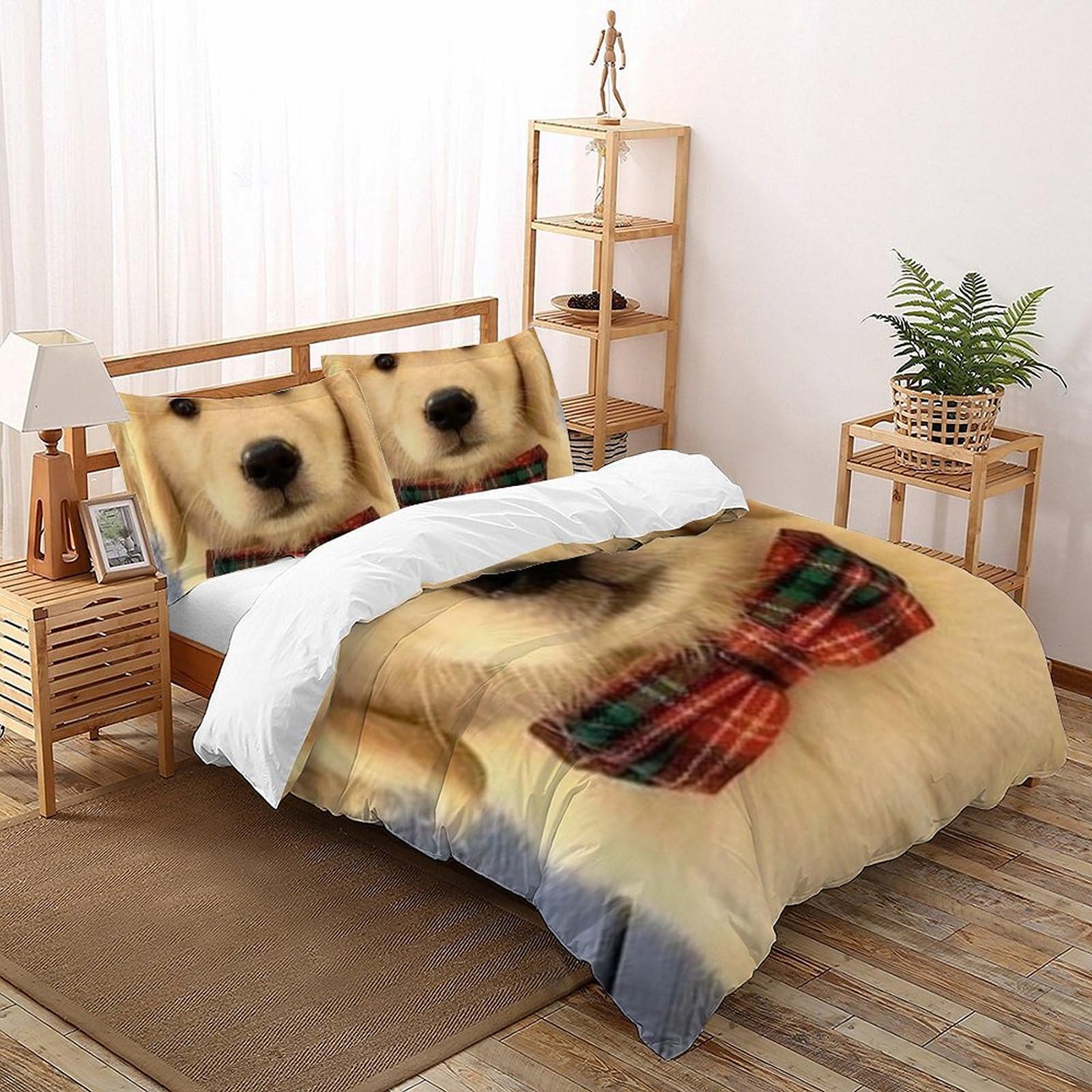 Housse de couette chiots anti-plis et facile à border parure de lit animauxs microfibre King