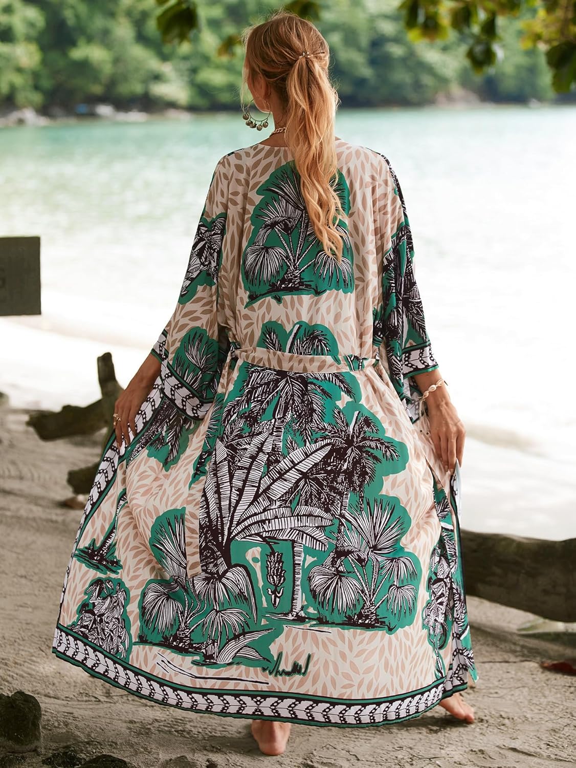 Women’s Kimono Cover Up Long Beach Dress Swimsuit Cover Ups Colorful Cardigan Lightweight Robe for Swimwear - Image 7