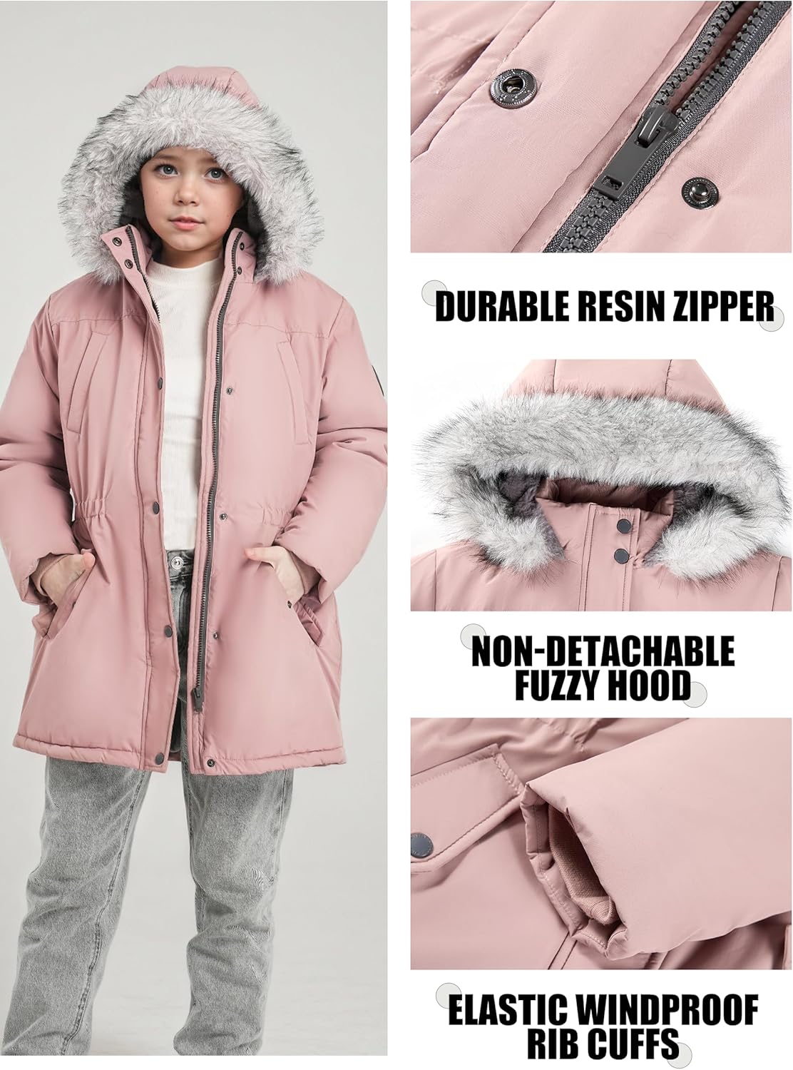 maoo garden Girls Winter Coat Big Kids Heavyweight Fur Hood Snow Ski Parka Water-Resistant Overcoat - Image 5