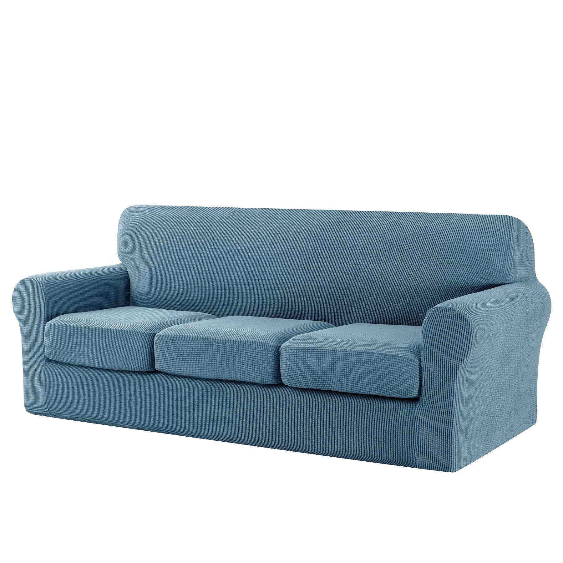 CHUN YI 4 Pieces Sofa Cover with 3 Separate Seat Cushion Covers, Sofa cover 3 seater Couch Cover for Living Room for pet, Jacquard Spandex Fabic Sofa Slipcover (Sky Blue)