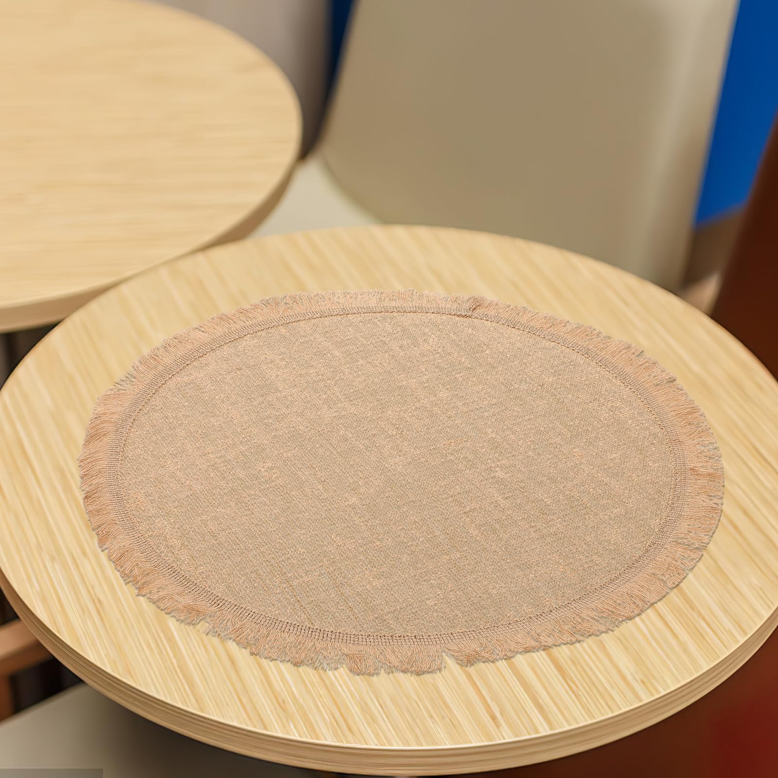 Set 8 Tovagliette Intrecciate in Juta Beige con Bordo in Pizzo, Rotonde 37 Cm, Resistenti e Facili da Pulire, per Pasti Quotidiani e Occasioni Speciali