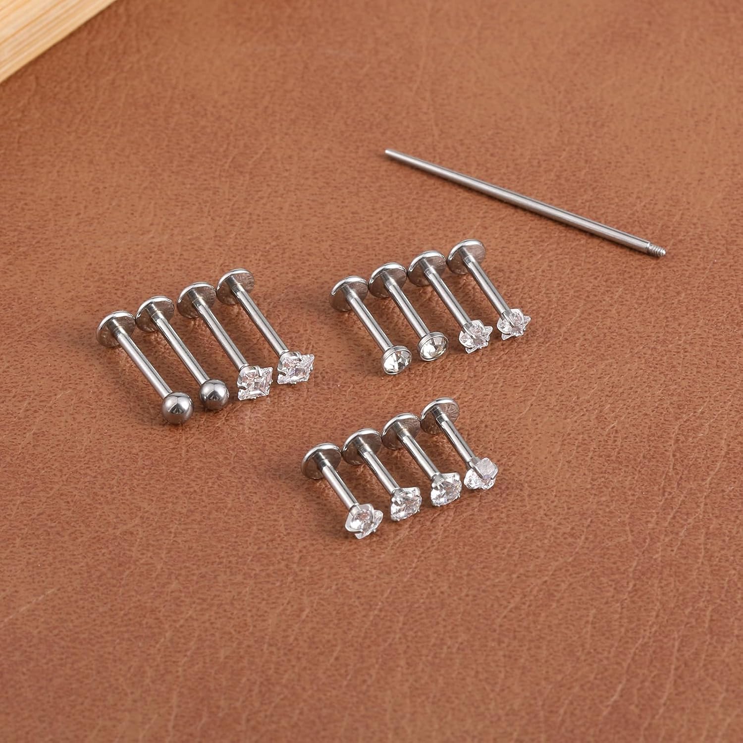 12Pcs 16G Lip Labret Medusa Rings Studs 316L Surgical Lip Studs Internally Threaded Labret Snake Bite Piercing Jewelry Lips Ring for Flat Back Catilage Tragus Helix Daith Ear Piercings Lips Studs