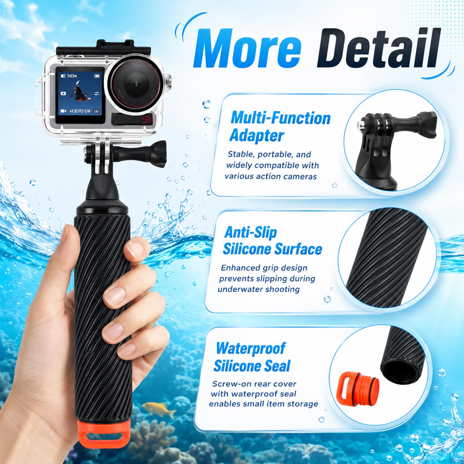 DJI Osmo Action 5 Pro/4/3 Wasserdichtes Gehäuse 60M Unterwasser-Schutzgehäuse mit 3 Farbfilter-Set Auftriebsgriff Antibeschlag