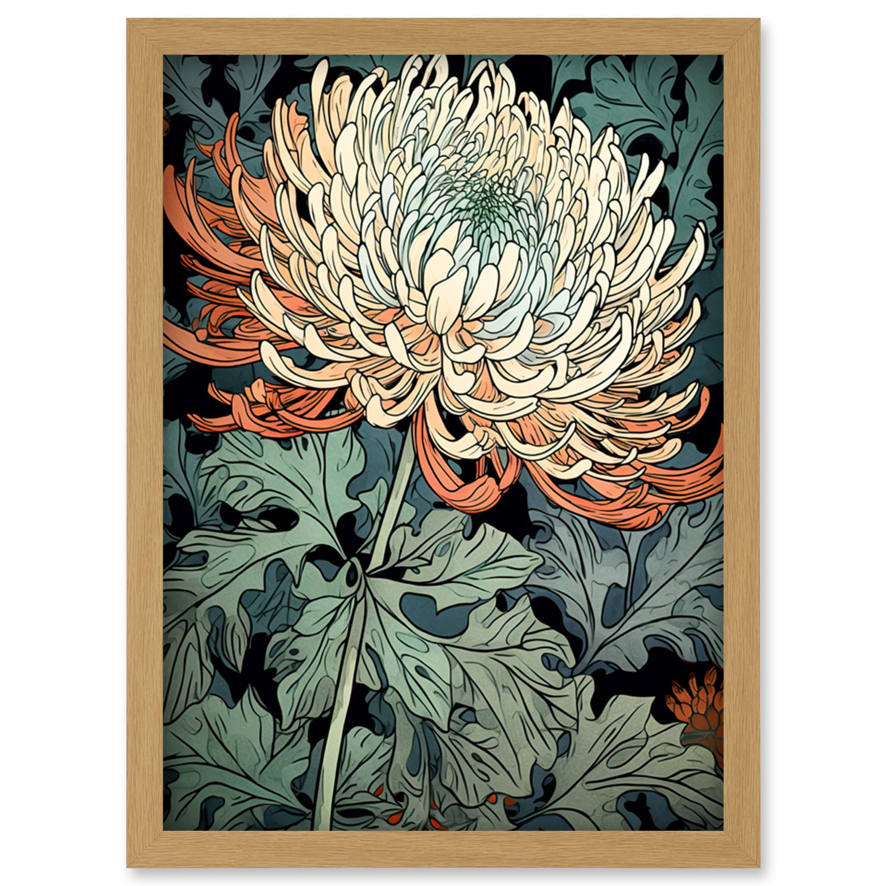 Artery8 Pastel Gradient Colour Chrysanthemum Flower Bloom Artwork Framed Wall Art Print A4
