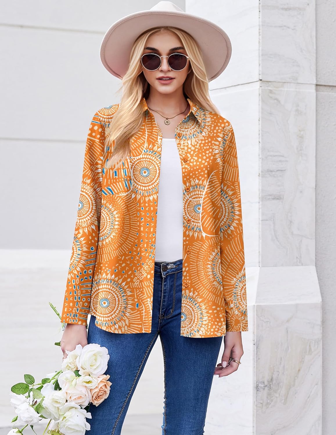 ZEAGOO Button Down Shirt for Women Long Sleeve Blouses Floral Printed Tops Business Casual Work Outfits S-XXL - Image 3