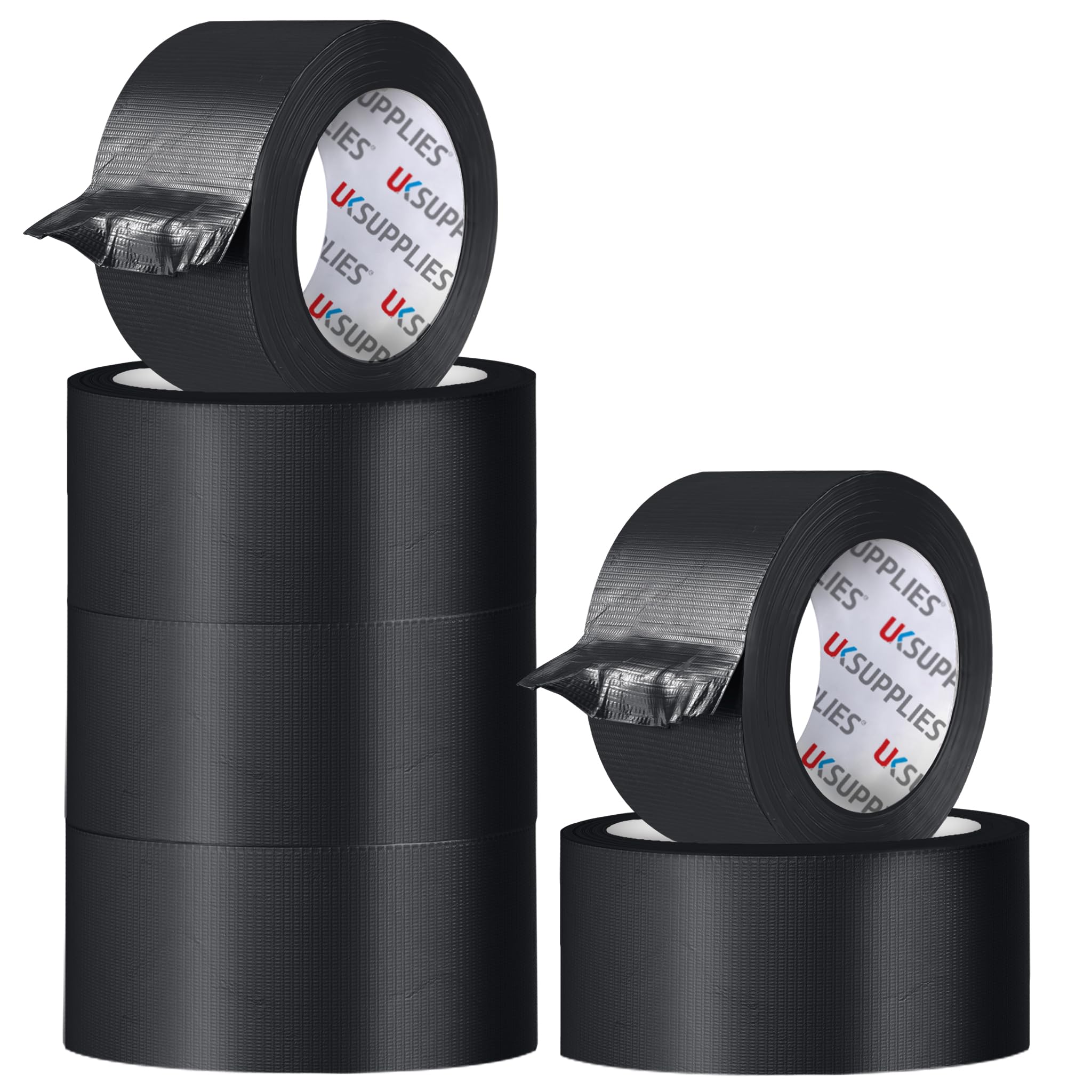 UK SUPPLIES LIMITED Pack of 6 Premium Black Duct Tape (All Pack Sizes) 45MM x 50M Super Sticky Durable Waterproof Strong Adhesive Gaffer Tape for Sealing, Repairing, Multi-Use for Indoor & Outdoor