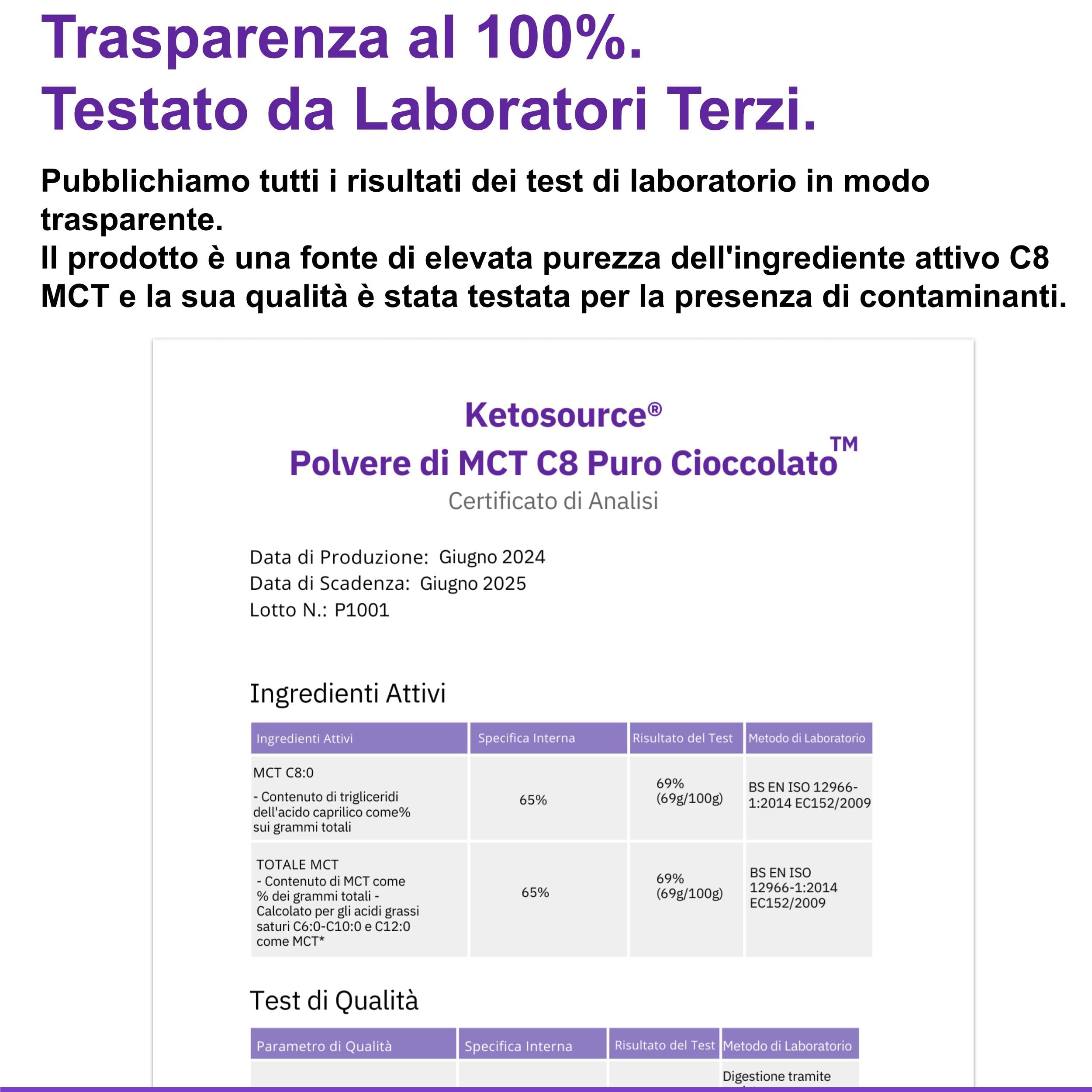 Polvere di MCT C8 Puro al Cioccolato | 4X Aumento dei Chetoni Rispetto ad Altri MCT | Zero Carboidrati | Supporta la Dieta Keto e il Digiuno | Zero Ingredienti Artificiali | 500g | Ketosource®