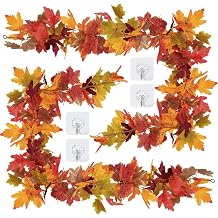 11.6Ft2Pcs*5.8Ft Fall Maple Leaves Garland Decorations,Artificial Leaf Thanksgiving Decor for Tree Autumn Mantle Table Bedroom Office Classroom Party Indoor Outdoor Holiday Home Orange
