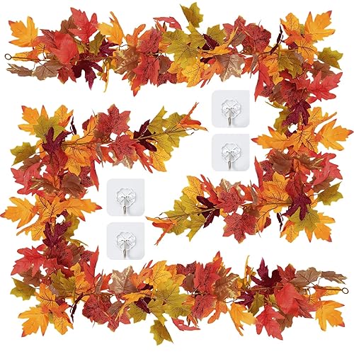 11.6Ft(2Pcs*5.8Ft) Fall Maple Leaves Garland Decorations,Artificial Leaf Thanksgiving Decor for