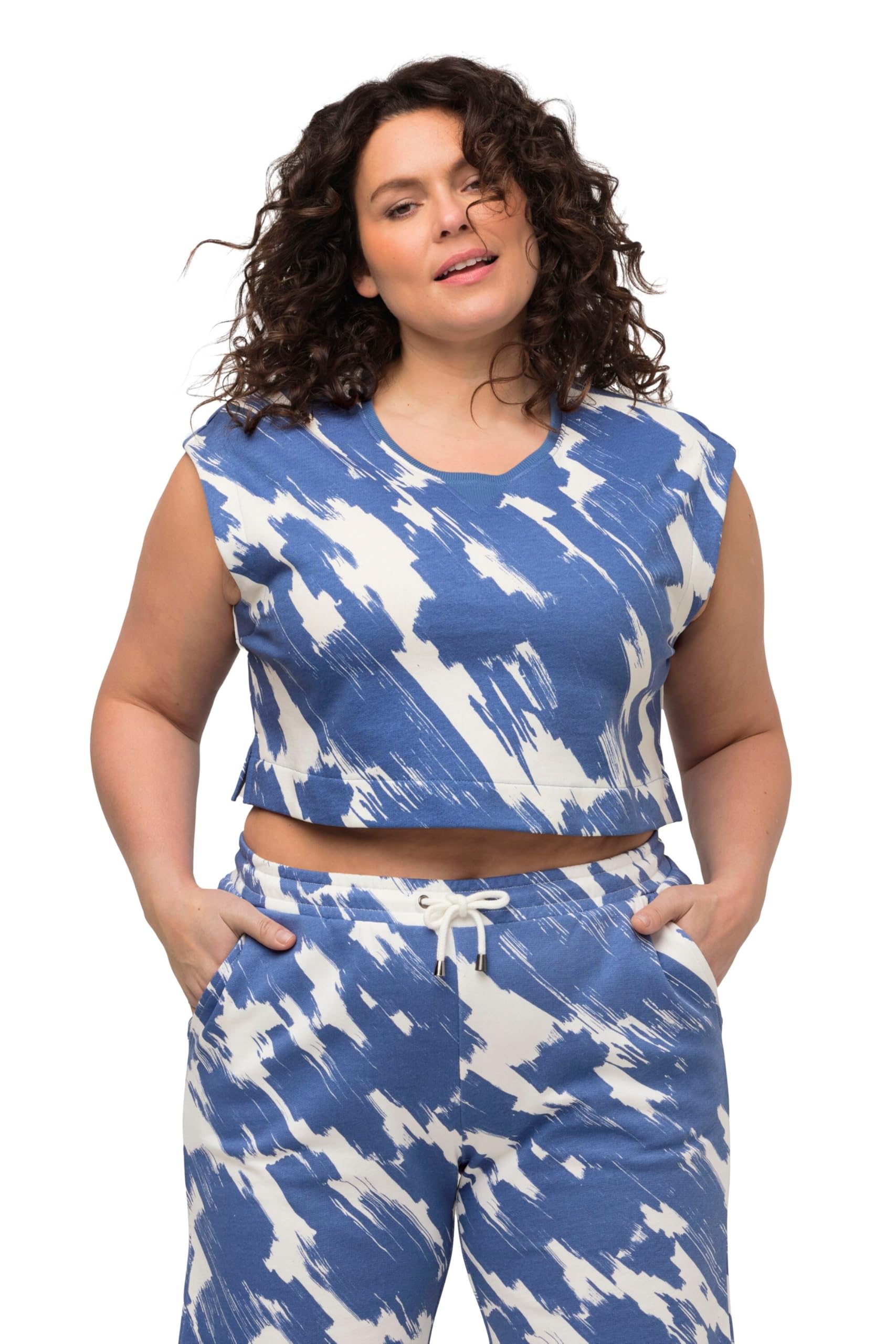Ulla Popken Damen große Größen Übergrößen Plus Size Sweat-Top, Rippjersey, Rundhals, ärmellos, Biobaumwolle 819002