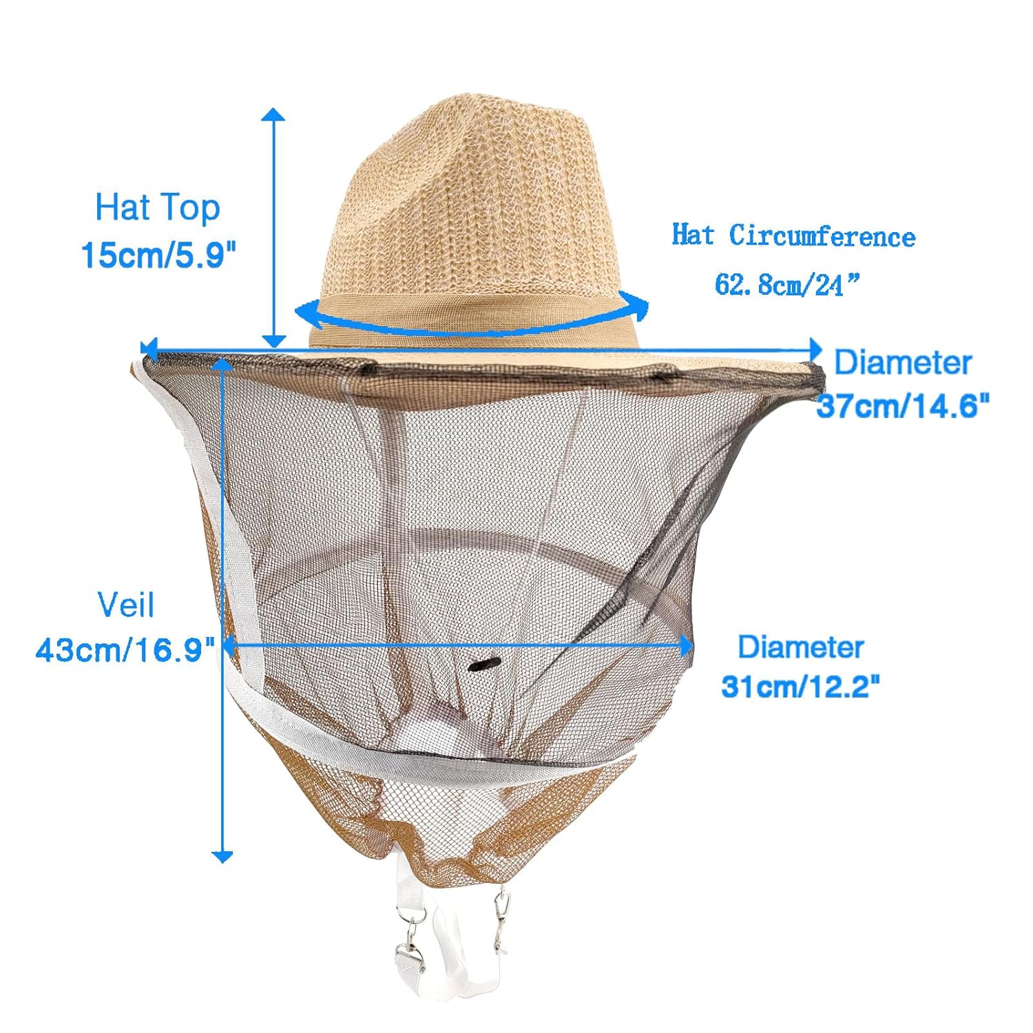 AukBeeFun Bee Veil Hat Beekeeping Veil Hat with High Visibility Veil and Long Elastic Shoulder Strap - Image 6