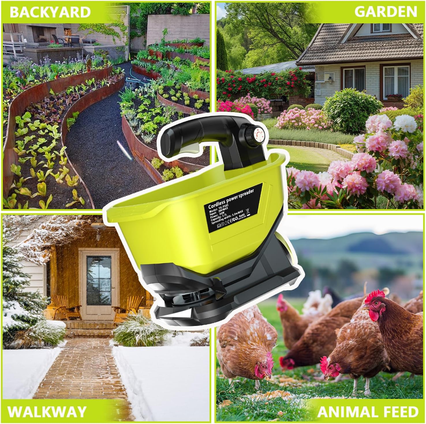 Electric Grass Seed Spreader for Ryobi ONE+ 18V Battery, Handheld Fertilizer Spreader for Lawn, Portable Granule Spreader for Seed, Feed, Weed, and Salt (Tool Only)