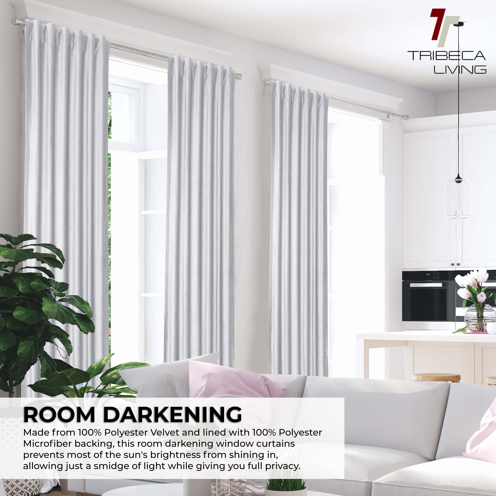 Tribeca Living Luxury Tende Oscuranti In Velluto Blu Navy - 2 Pannelli 150x200 Cm - Con Tasca E Linguette Posteriori