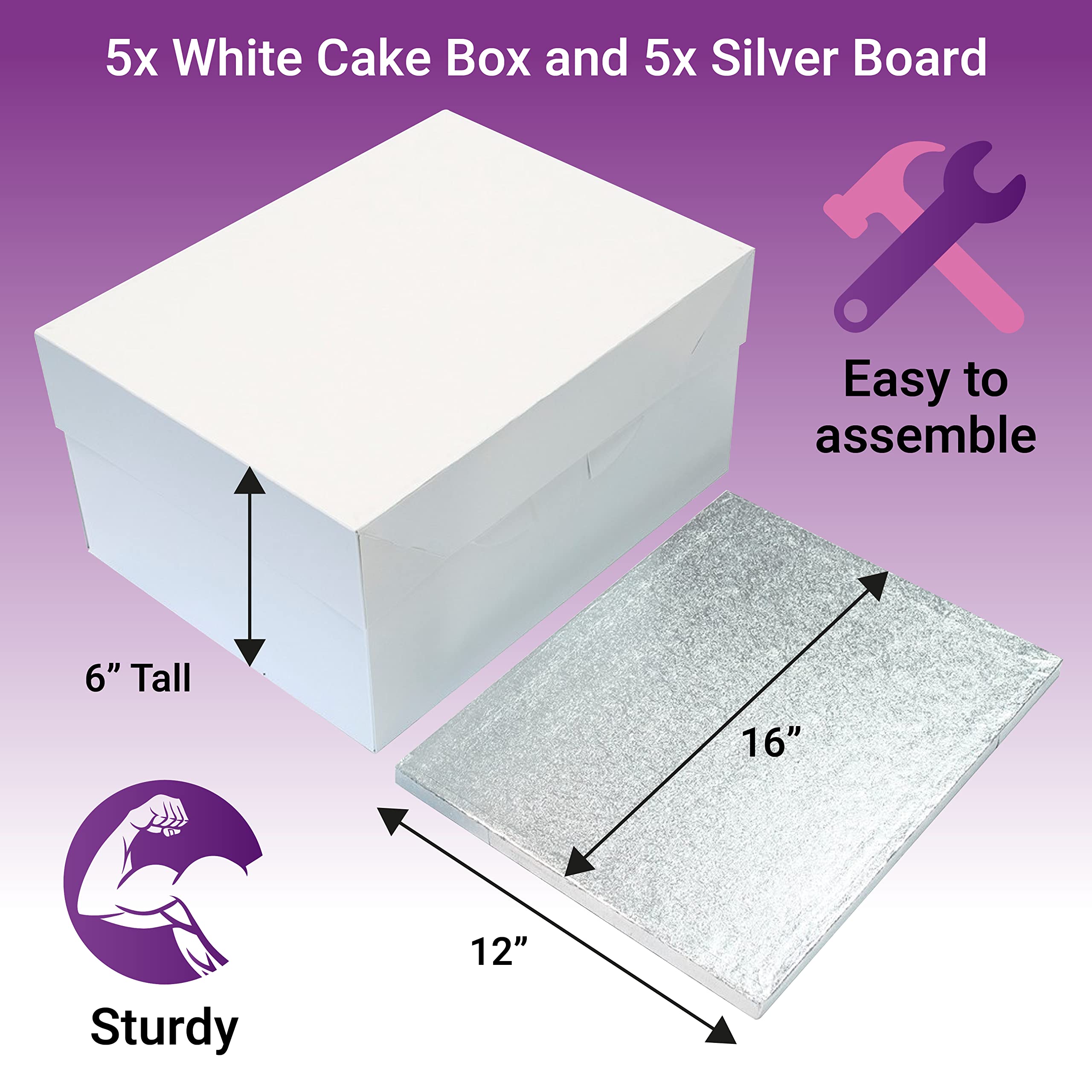 Culpitt 16" x 12" Cake Board & White Cake Box Combo, Silver, 16" Rectangle - Image 2