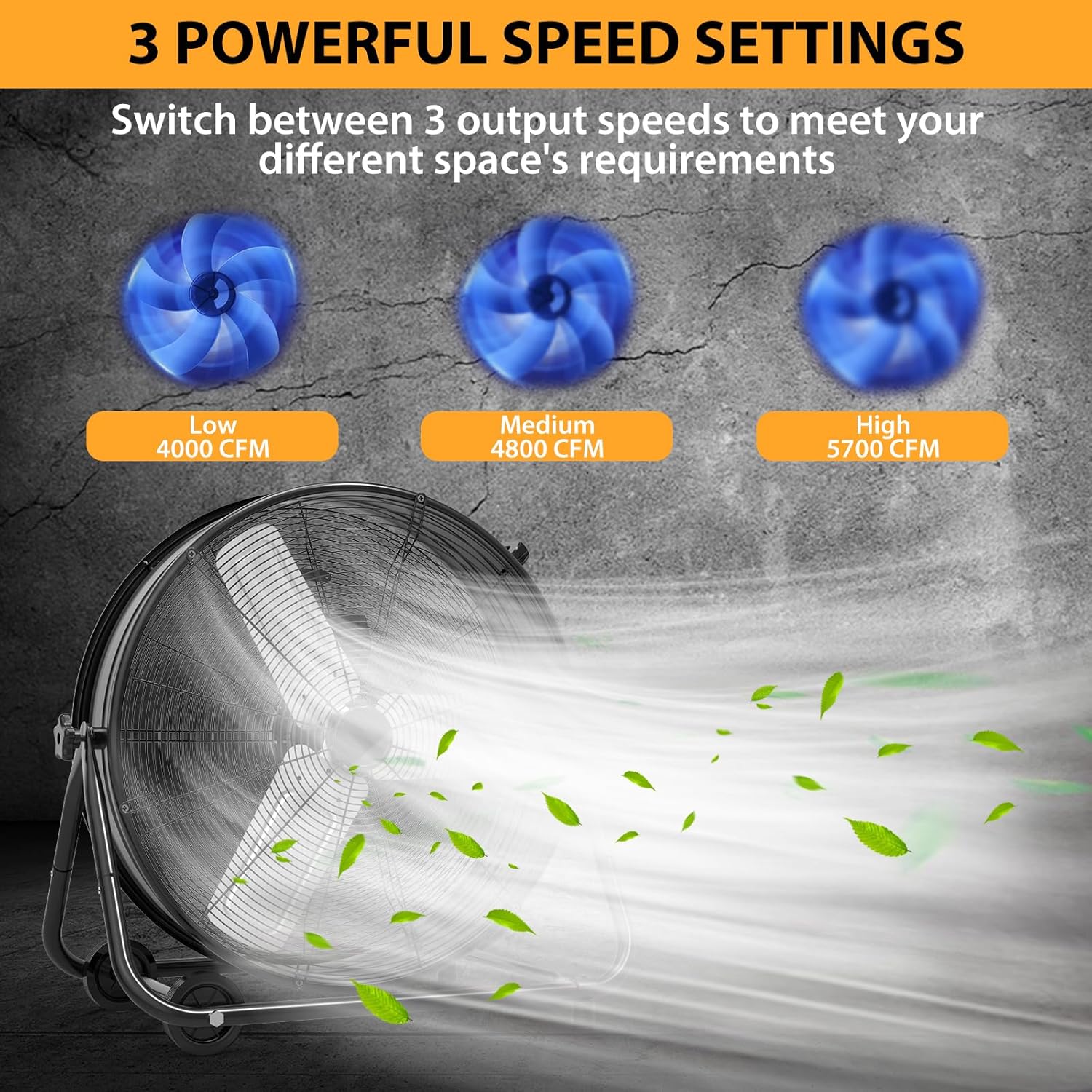 Towallmark 24 Inch High Velocity Industrial Drum Fan, 3 Speed Heavy Duty Metal Floor Fan, 360 Degree Tilt Barrel Fan for Warehouse, Workshops, Garage, Factory and Basement