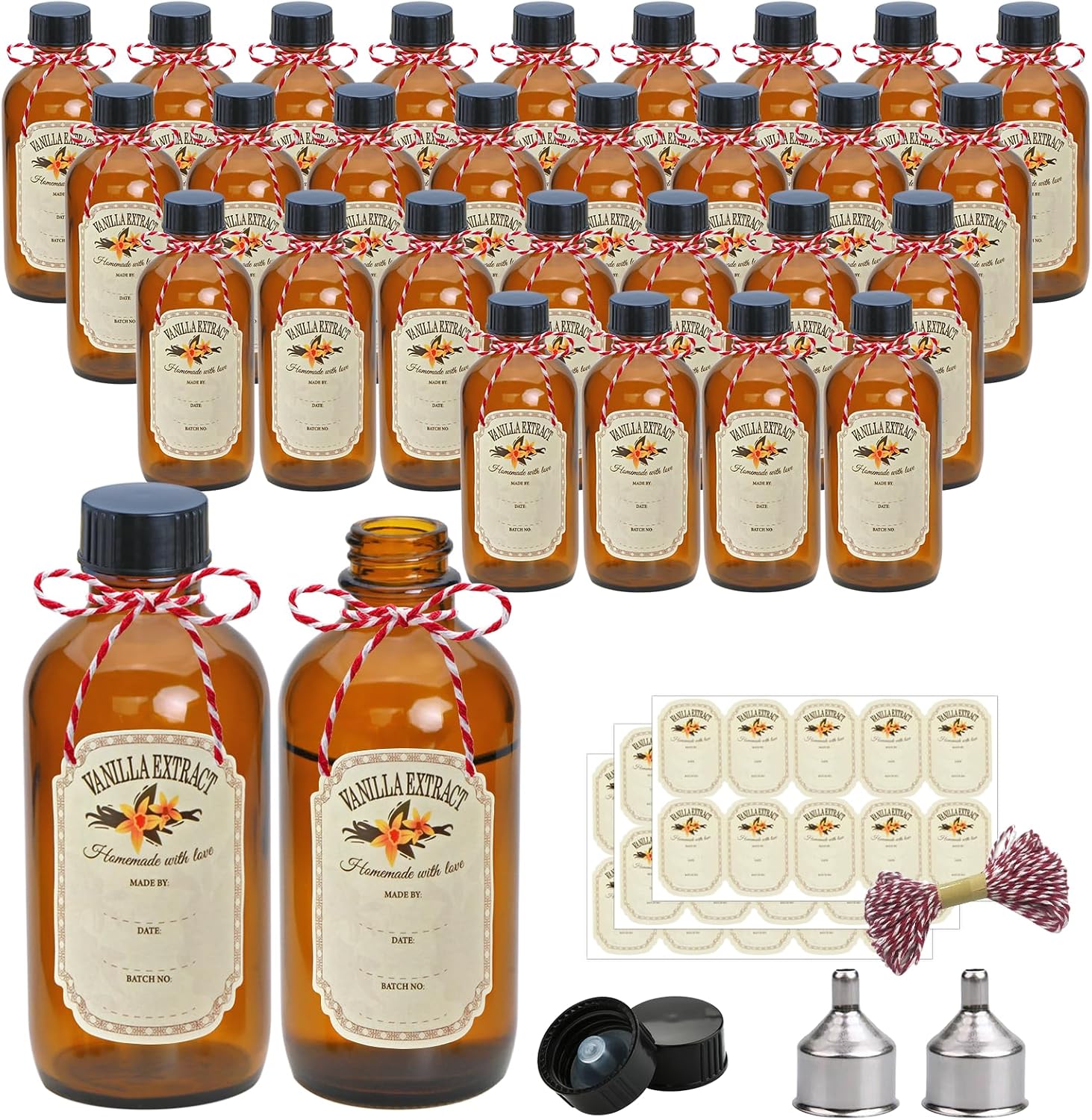 YINGERHUAN 4 oz Amber Glass Bottles - Small Glass Jars with Black Lids Empty Boston Bottle,Dispensing Bottles for Homemade Vanilla Extract, Essential Oils, Herbal Medicine (30)