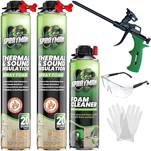 Miniatura 23 de Sprayman Aislamiento de espuma en aerosol (20 pies cuadrados) – Sellador de espuma expansible de poliuretano de celda cerrada, protección térmica