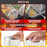 Vista 5 de Cestas de parrilla rodantes para parrilla al aire libre, barbacoa, parrilla de acero inoxidable, accesorios de parrilla de barbacoa, cesta redonda