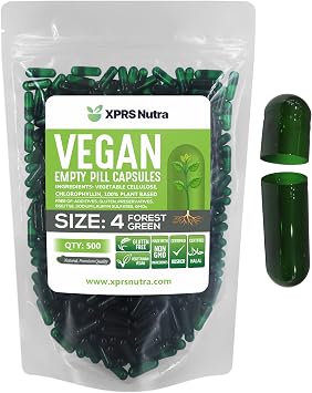 XPRS Nutra Size 4 Empty Capsules - 500 Count Small Empty Vegan Capsules - DIY Vegetable Capsule Filling - Fillable Do-It-Yourself Veggie Pill Caps for Supplements Forest Green
