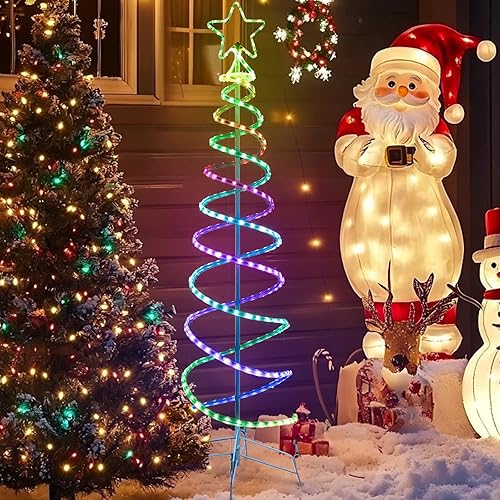 Miniatura 9 de Luz de árbol de Navidad de doble espiral para exteriores, control remoto que cambia de color, árbol de Navidad iluminado al aire libre con 8 modos