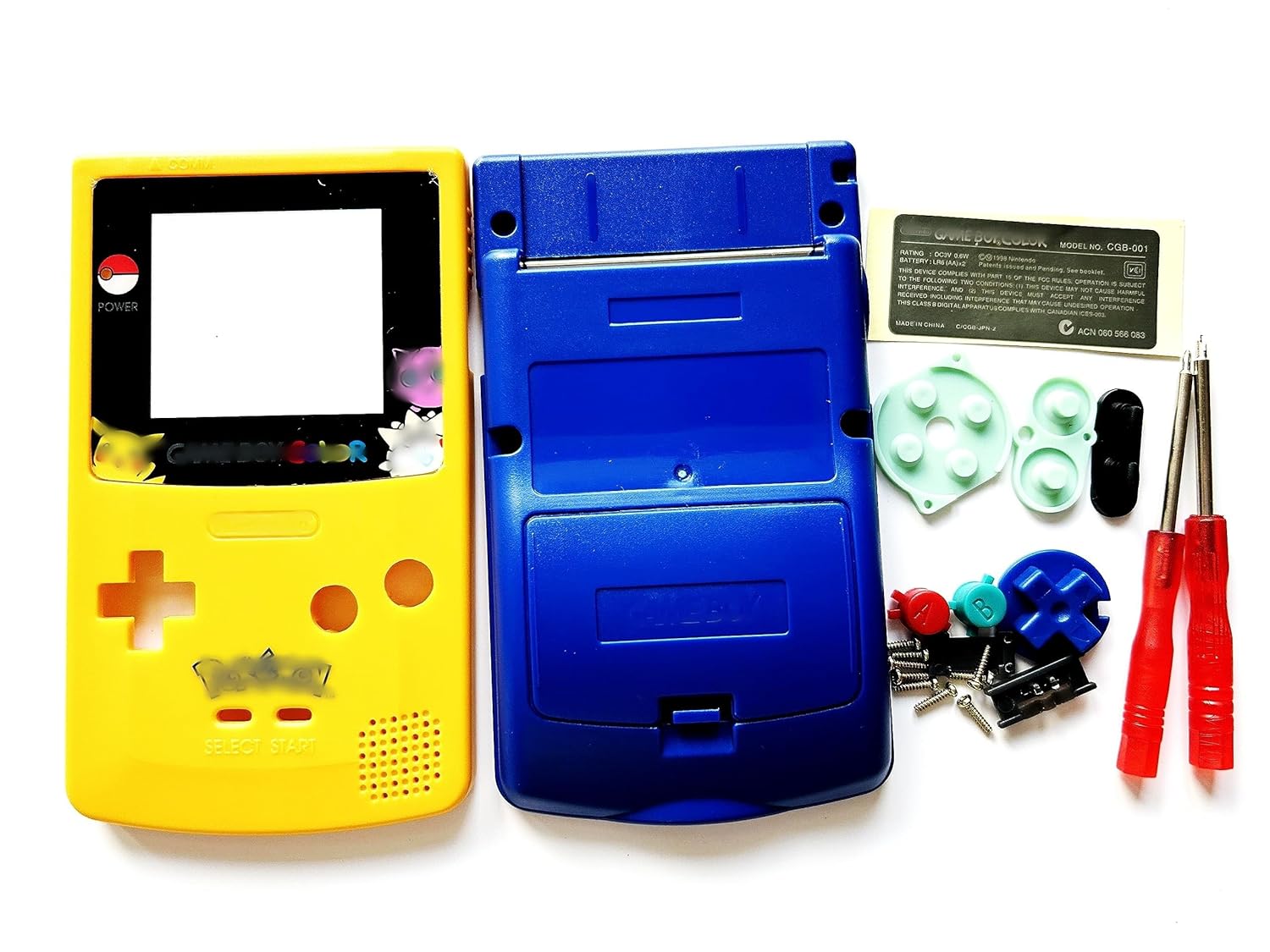 Gametown Replacement Full Housing Shell Case Cover Pack with Screwdriver Buttons for Game boy Color GBC Repair Part-Yellow&Blue.